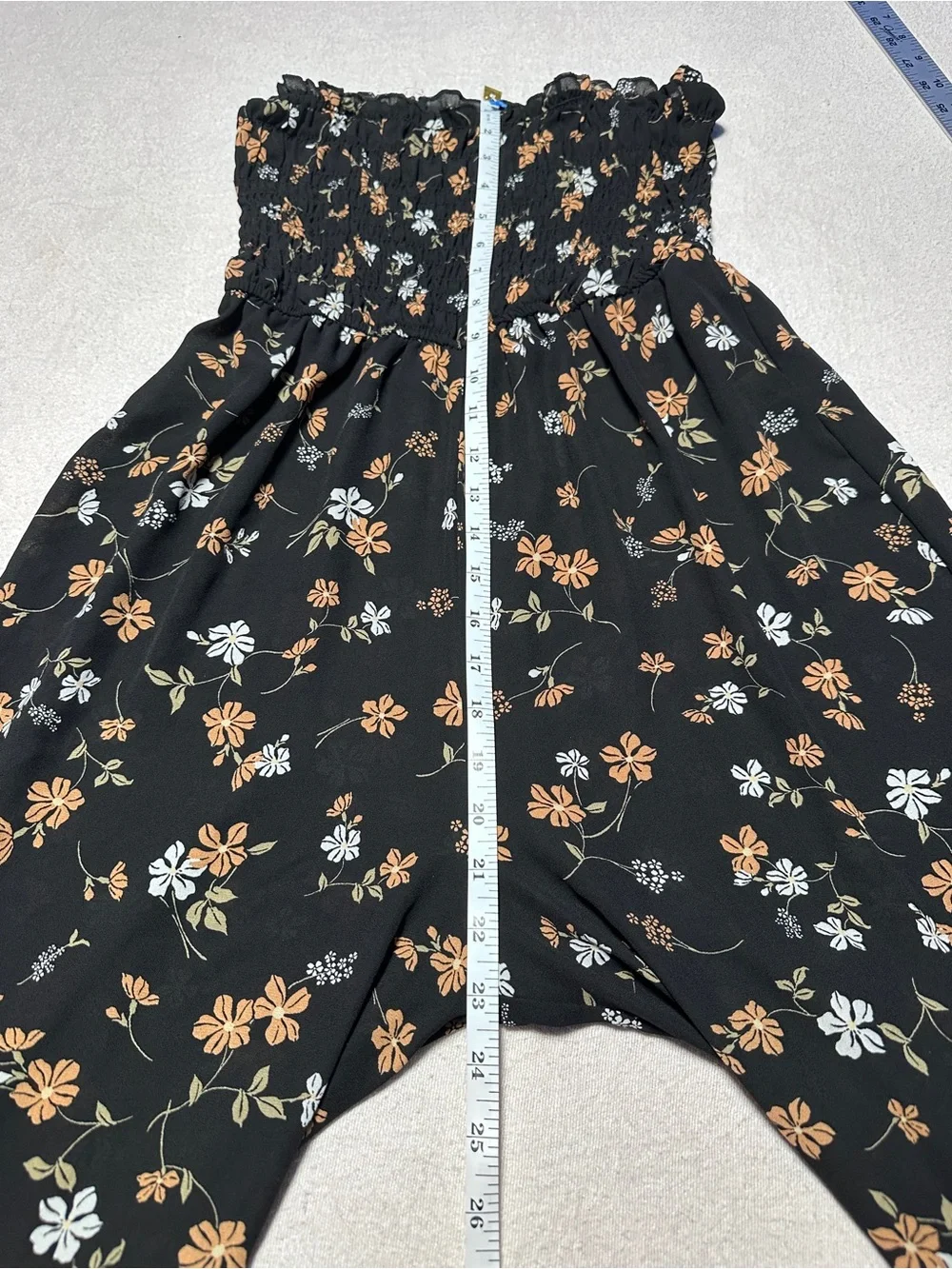 Inspired Hearts Black Wide-Leg Floral Jumpsuit with Smocked Waist